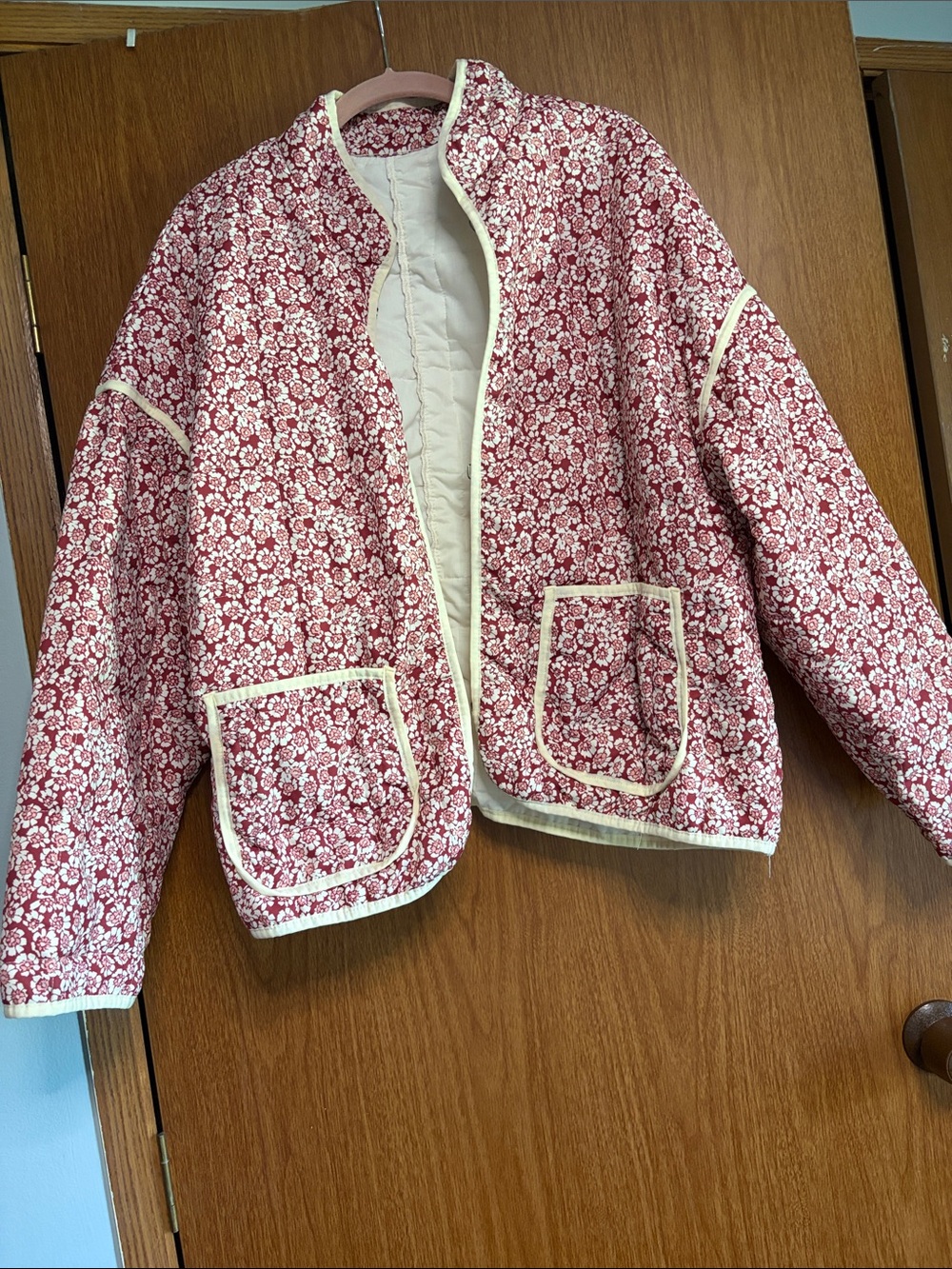 Floral Quilted Crop Jacket with Contrast Trim